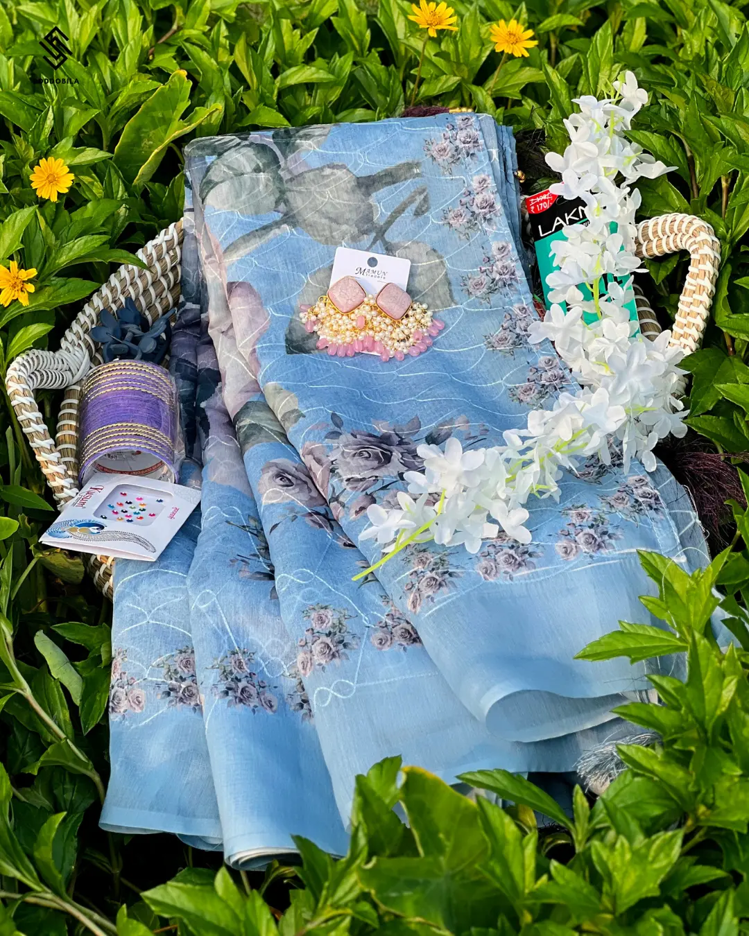 Premium Sky-blue Saree Combo