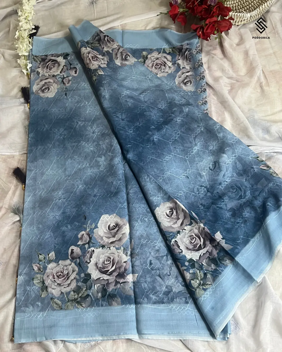 Premium Sky-blue Saree Combo - Image 2